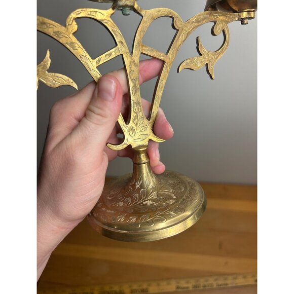 Antique vintage brass etched Candle Holder Vintage Candelabra 3 Branches Candela - Picture 4 of 7